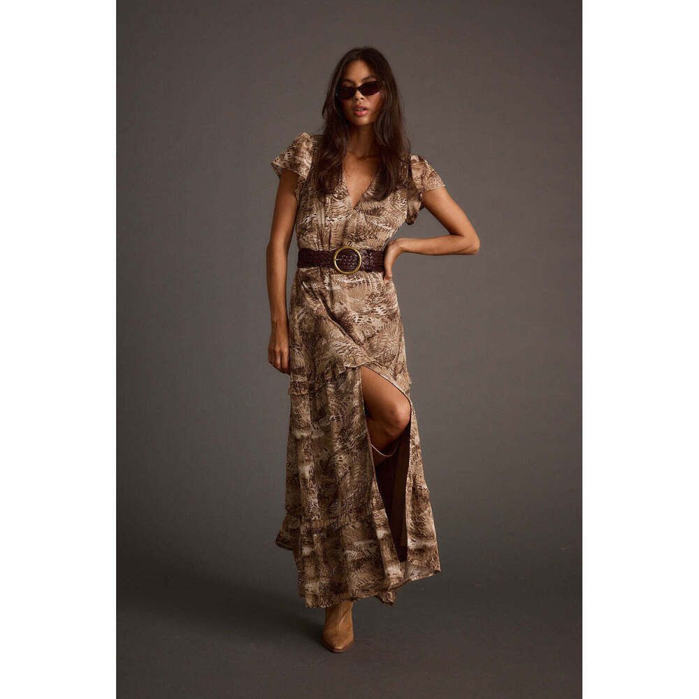 12th Tribe Sundance Mocha Printed Maxi Dress Size MM